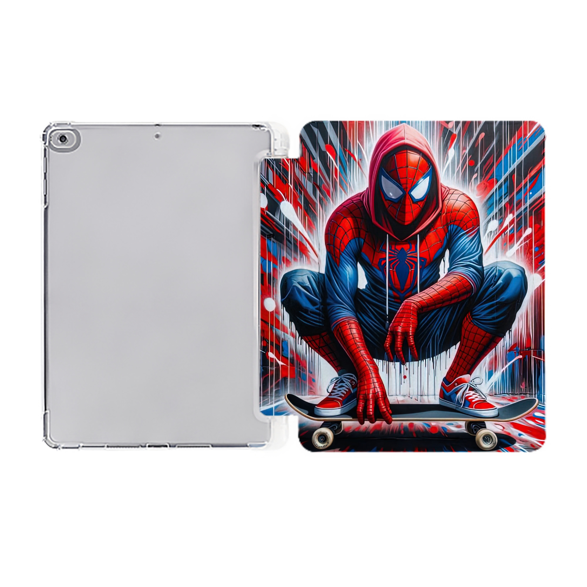 （画像用） Spider Man スパイダーマン IPad ケース ペン収納付き 三つ折りスタンド PUレザー×シリコン 対応機種9.5/10.5/10.9インチ